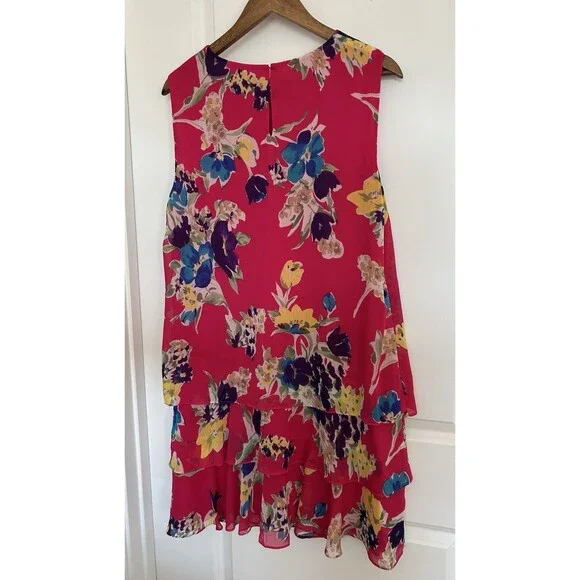 Ralph Lauren Womens 16 Pink Floral Dress Flowy Ruffle Hem Sleeveless Gerogette - Picture 4 of 14